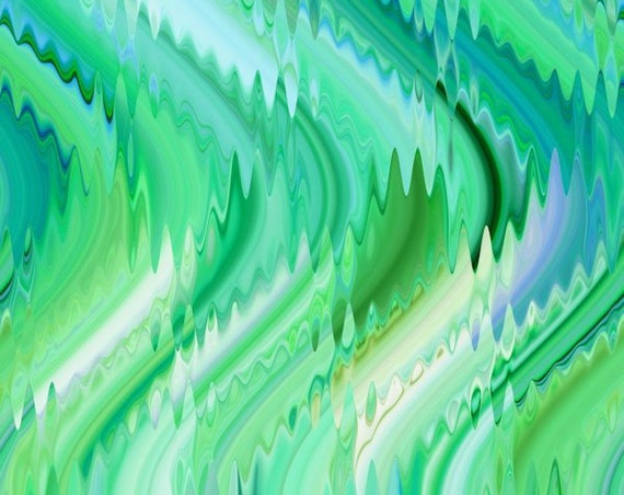 Artist Made Cotton Fabric Fiber Art Decor Marble Quilting Green Waves