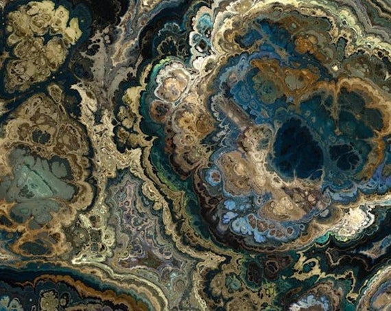 Velvet Upholstery Fabric Brown Blue Agate Rock One of a Kind Handmade Commercial Grade Fabric Fiber Art