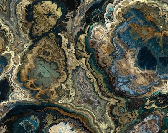 Handmade Agate Brown Blue Satin Fabric By The Yard Fiber Art