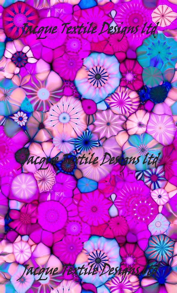 Purple Pink Flower Kaleidoscope Artisan Made Kona Cotton Quilting Textile Art Fabric Panel
