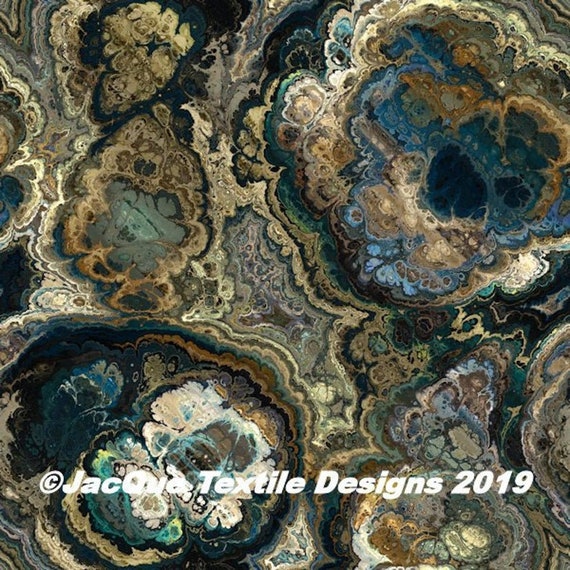 Handmade Agate Brown Blue Satin Fabric By The Yard Fiber Art