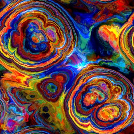 Vibrant Agate Handmade Artist Cotton Art Quilting Fabric Fiber Art Mixed Media Fabric