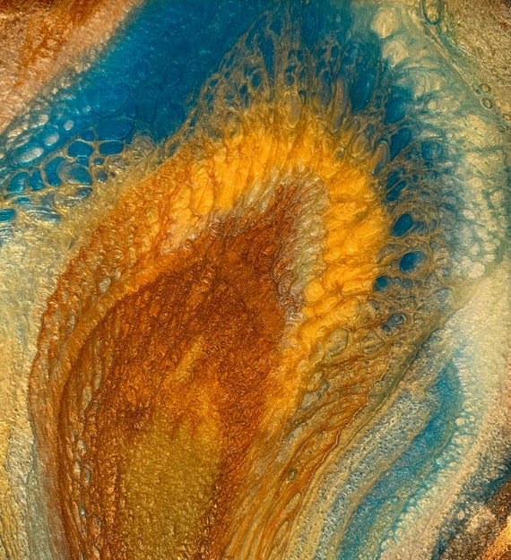 Handmade 6 inch Trivet Resin Epoxy Ceramic Metallic Turquoise Copper Gold Tile Coaster Artisan Made Gift Home Decoration