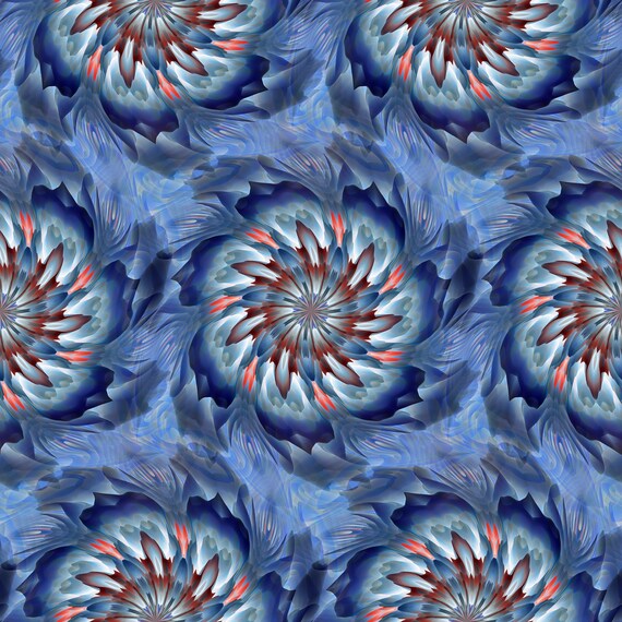 Blue Kaleidoscope Artist Created Lycra Knit Fabric By The Yard Athletic Apparel Swimwear Swim Suit