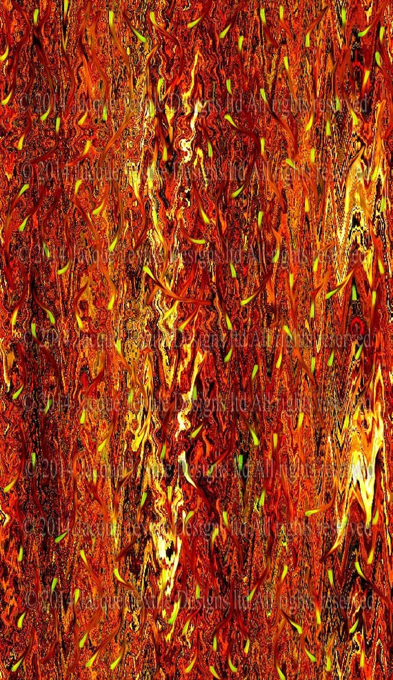Designer Flames Brown Fall Colors Artist Created Satin Fabric Fiber Art Abstract Rich Fashion