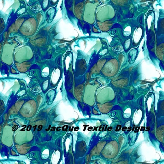 Handmade Blue Teal Painting Abstract Artisan Textile Art Satin Fabric Fiber Art