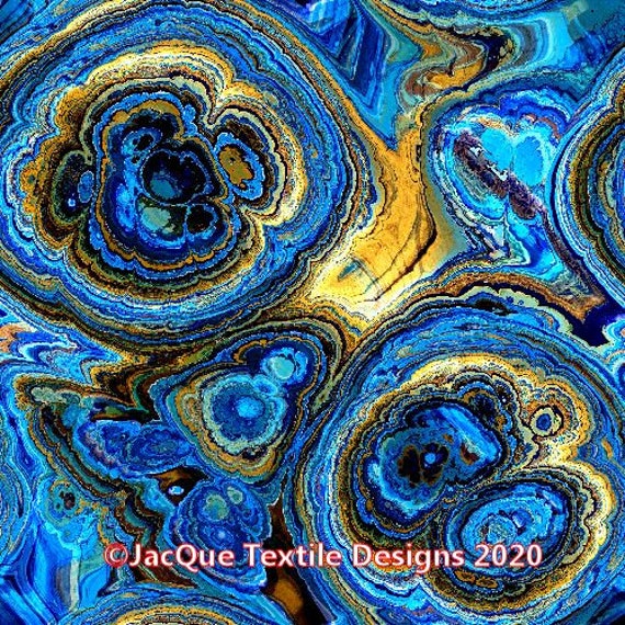 Brilliant Blue Agate Velvet Upholstery Hand Created Fabric Fiber Art Modern Fabric