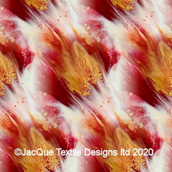 Velvet Upholstery Red Golden Hand Created Fabric Fiber Art Modern Fabric