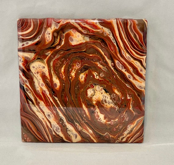 Trivet 6 inch Resin Swirl’s Handmade Tile Coaster Painted Artisan Made