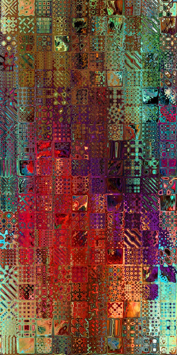 Patchwork Squares Cotton Quilting Hand Created Textile Art Fabric Buy by the Yard