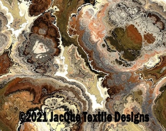 Velvet Upholstery Fabric Hand Created Brown Marble Agate Fiber Art Modern Fabric