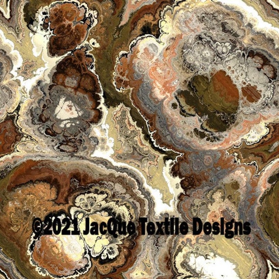 Velvet Upholstery Fabric Hand Created Brown Marble Agate Fiber Art Modern Fabric