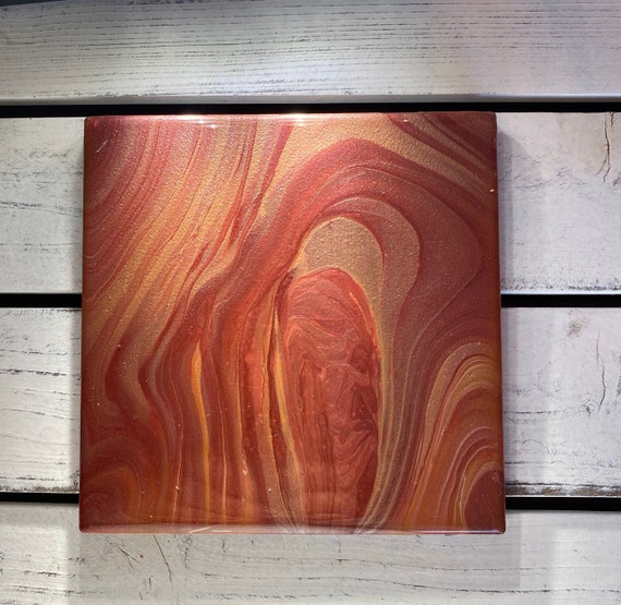 6 inch Trivet Resin Burgundy Wine Copper UNIQUE Handmade Tile Coaster Painted Artisan Made