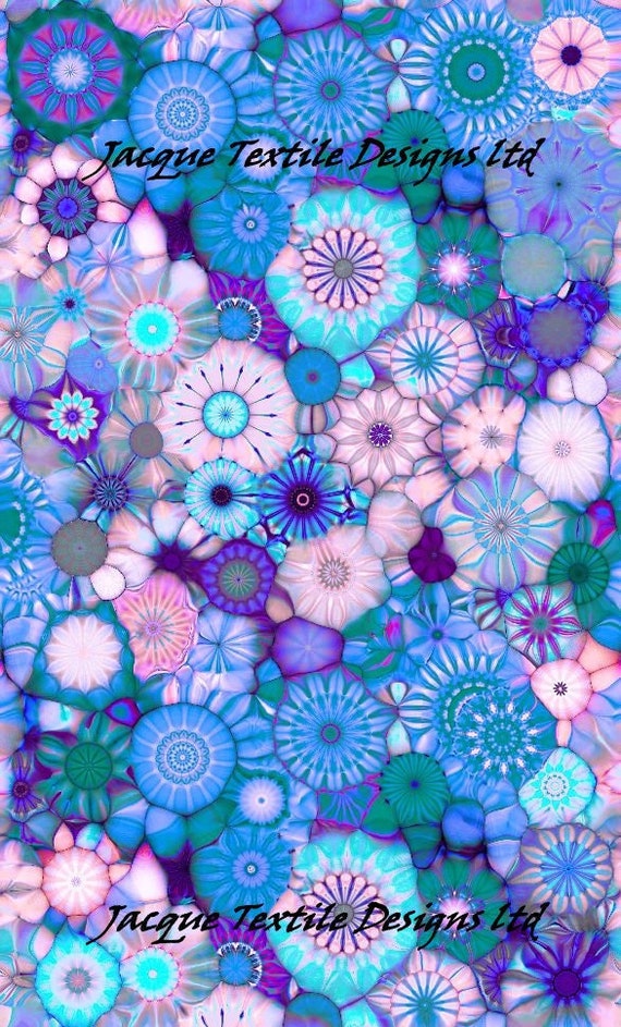 SALE 3 Yard Blue Kaleidoscope UNIQUE Handmade Velvet Upholstery Fabric Shimmer Fiber Art