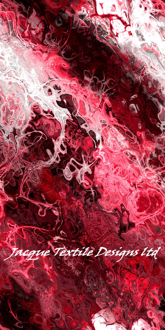Red Burgandy Scribbles Artist Created Satin Fabric Fiber Art Marble Fabric Abstract Rich Fashion