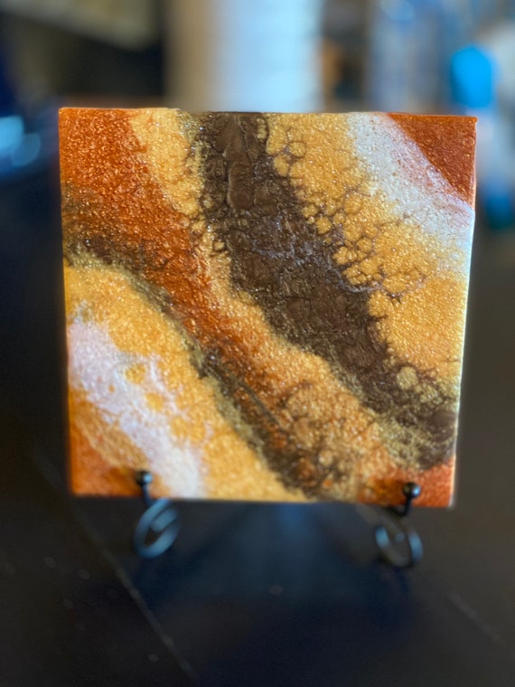 6 Inch Tile Trivet Coaster Copper Gold Brown Handmade Ceramic Painted Artisan Made