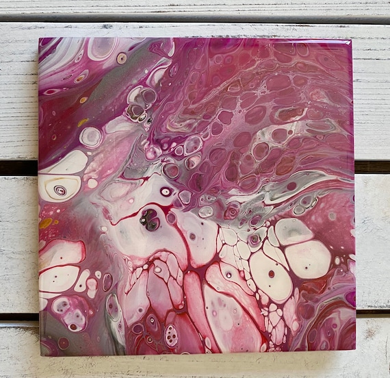 6 Inch Trivet Galaxy Reds Handmade Ceramic Tile Coaster Painted Artisan Made