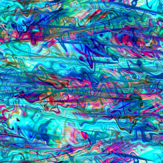 Blue Scribbles Artist Created Satin Fabric Fiber Art Marble Fabric Abstract Rich Fashion