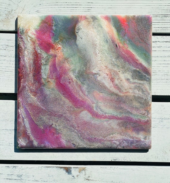 Tile Handmade Trivet Pink Silver Resin Epoxy Ceramic Tile Coaster Artisan Made Gift Home Decoration
