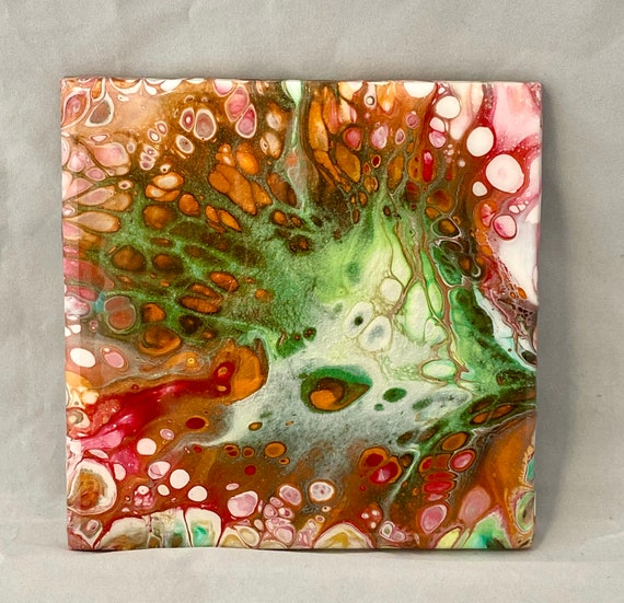 6 Inch Trivet Galaxy Of Colors Supernova Handmade Ceramic Tile Coaster Painted Artisan Made