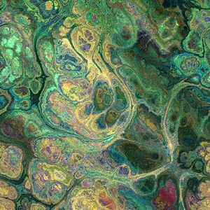 Green Gold Swirls Handmade Artisan Textile Art Velvet Upholstery Fabric Fiber Art Fabric Fall Flames Brilliant