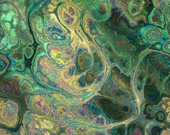 Green Gold Swirls Handmade Artisan Textile Art Velvet Upholstery Fabric Fiber Art Fabric Fall Flames Brilliant