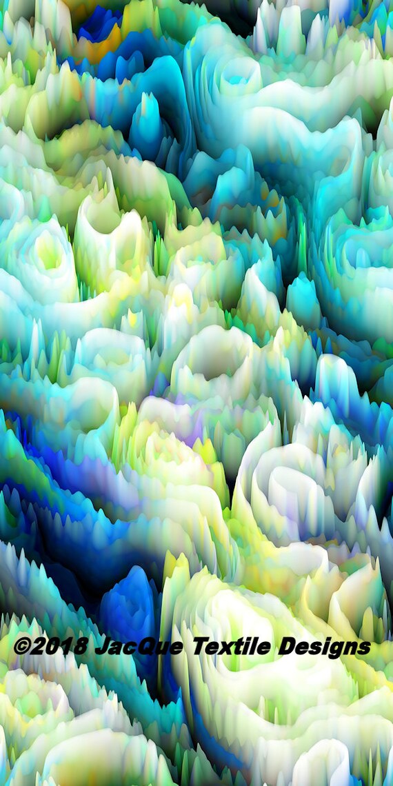 Blue Green White Yellow Handmade Artisan Textile Art Velvet Upholstery Fabric Fiber Art Fabric