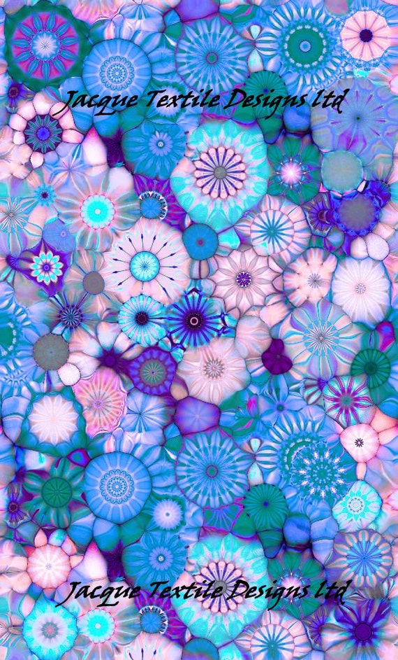 Blue Kalidescope Pedals Handmade Teal BlueVelvet Upholstery Fabric Shimmer Fiber Art