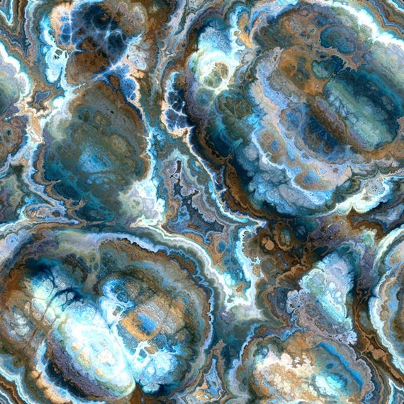 Artist Created Agate Blue Brown Large Pattern Upholstery Fabric Fiber Art