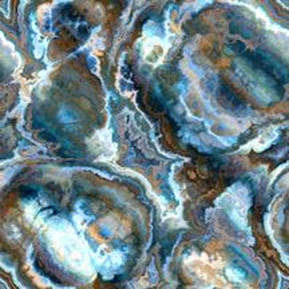Artisan Made Cotton Canvas Fabric Blue Brown Agate Fiber Art Fabric Upholstery Home Decor Cushion Chair