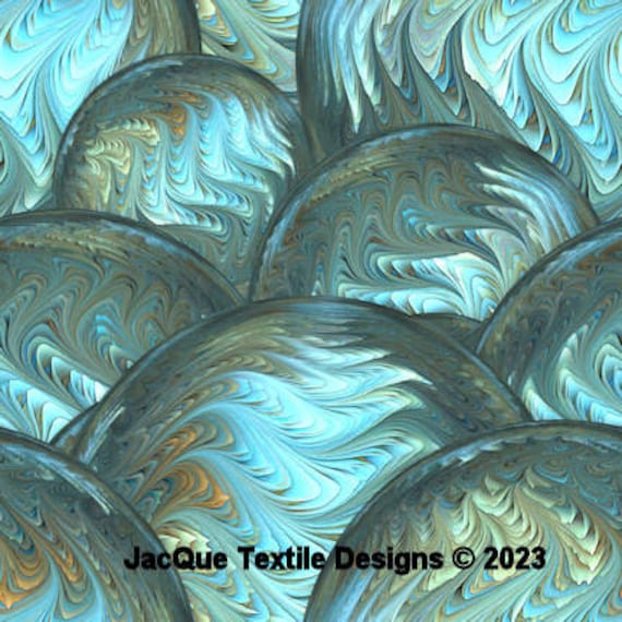 Artisan Made Textile Art Velvet Upholstery Ball Feather Fabric Green Olive Blue