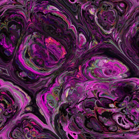 Artisan Textile Artist Pink Fushia Grey Waves Marble Hand Created Jersey Lycra Spandex Knit Fabric