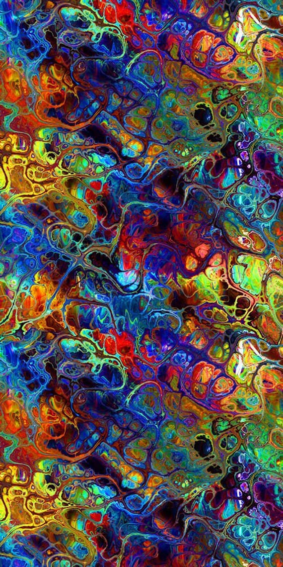 Hand Created Quilting Artist Fabric 2 Panels Marble Fiber Art Craft Artisan Radiant Colors