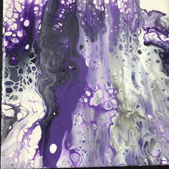 Art 6 inch Trivet Purple Silver Resin Handmade Abstract Tile Coaster Painted Artisan Made