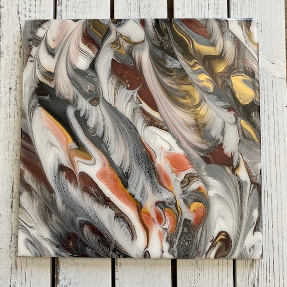12 inch Square Plate Platter Centerpiece Resin Silver Gold UNIQUE Handmade Painted Artisan Made