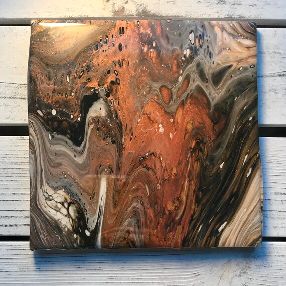 6 inch Trivet Gold Copper Silver Galaxy One of A Kind Resin Handmade Abstract Tile Coaster Painted Artisan Made