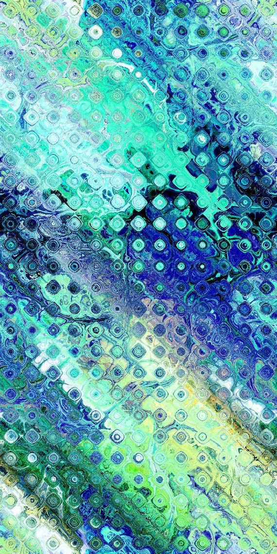 Artisan Hand Created Blue Mint Green Velvet Upholstery Fabric Fiber Art Fabric Polka Dot