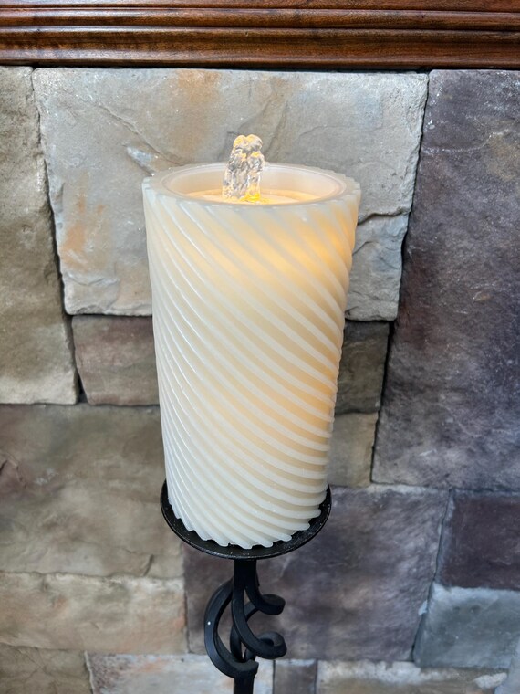 Fountain Candle Cream Off White Light Runs on Water Soothing Sound with Remote Timer
