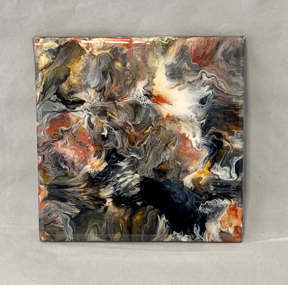 Trivet 6 inch Resin Abstract Handmade Tile Coaster Painted Artisan Made