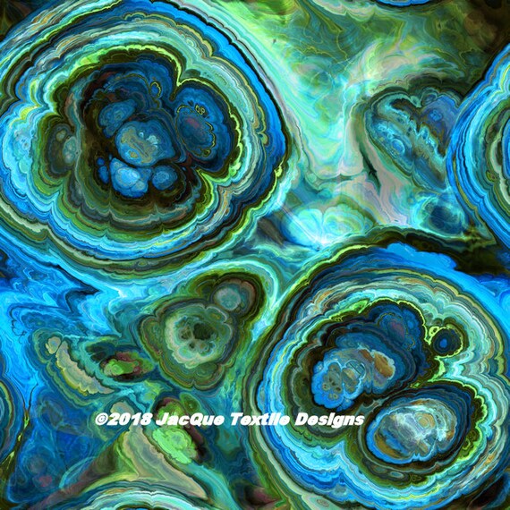 Crepe De Chine Fabric Artist Handmade Agate Green Blue Abstract Kaftan Fabric Apparel Sheer Home Decor