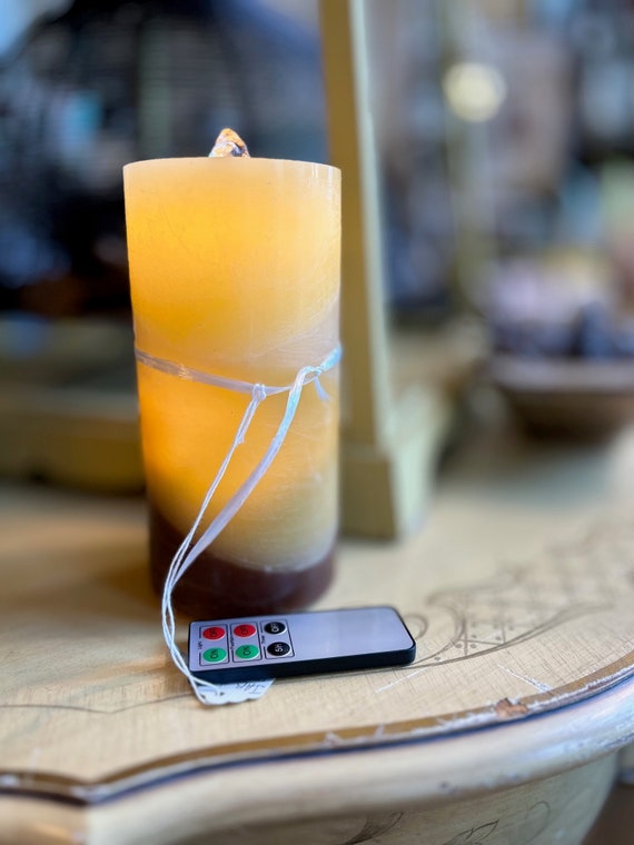 Wax Fountain Candle Yellow with Light Runs on Water Soothing Fountain Sound Remote Timer