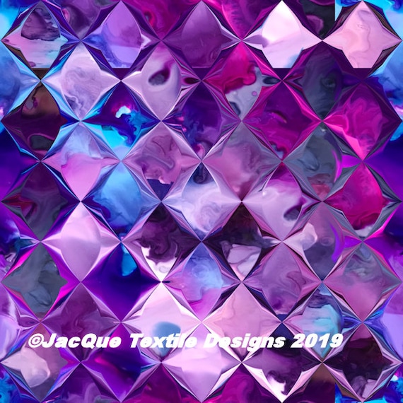 Purple Pink Blue Artist Created Satin Fabric Fiber Art Diamonds Fabric Abstract Designer Fashion