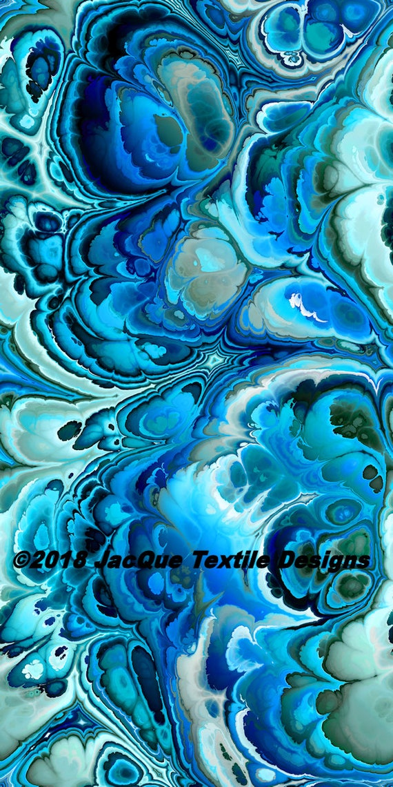 Velvet Upholstery Fabric Teal Blue Marble Handmade Artisan Textile Art