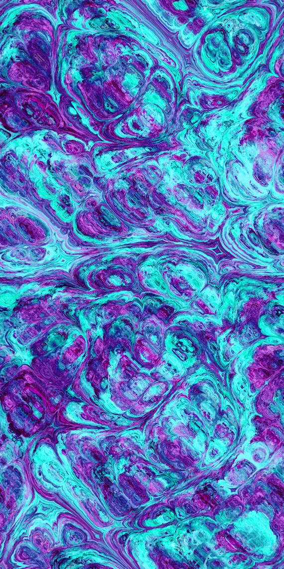 Artisan Made Satin Purple Teal Textile Fabric By The Yard Fiber Art Marble Fabric Abstract