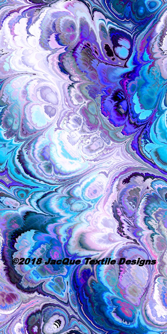 Hand Created Art Panel Marble Blue Purple Fiber Art Mixed Media Fabric Jeweltones Quilting