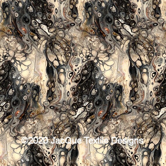 Artist Made Canvas Fabric Panel Abstract Black Beige Cells Fiber Art