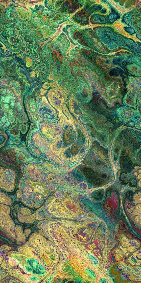 Quilting Cottton Fabric Green Marble Artist Made Fiber Art