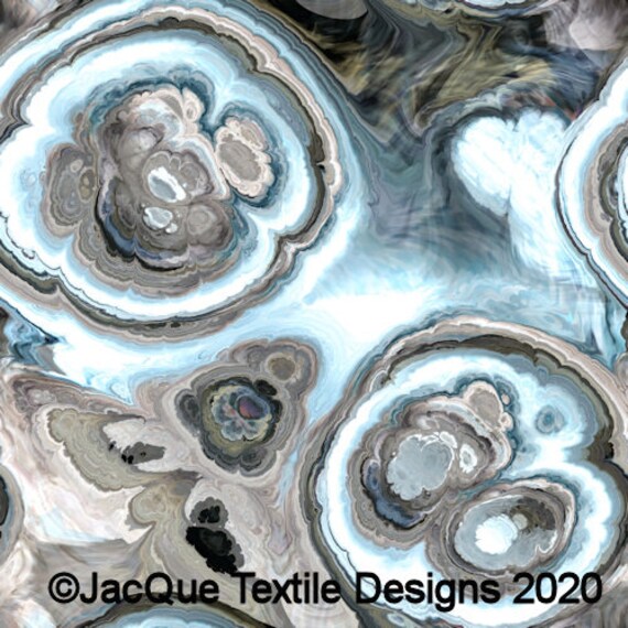 Hand Created Slate Grey Tan Blue Agate Velvet Upholstery Fabric Fiber Art Modern Fabric