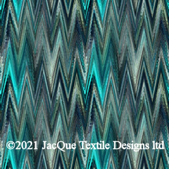 Marble Handmade Turquoise Zig Zag Velvet Upholstery Fabric Fiber Art Modern Fabric