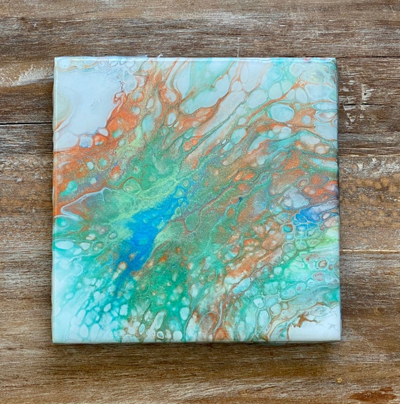 6 Inch Trivet Galaxy Of Colors Metallic Paint Supernova Handmade Ceramic Tile Coaster Painted Artisan Made